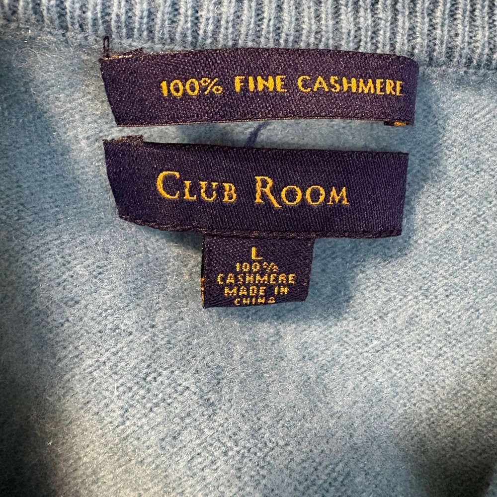 Club Room V-Neck Sweater Men Large Turquoise Blue 100% Fine Cashmere Long Sleeve - Picture 2 of 7
